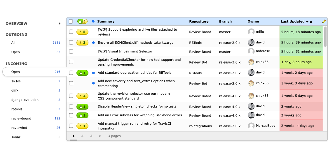 Screenshot of the Review Board dashboard