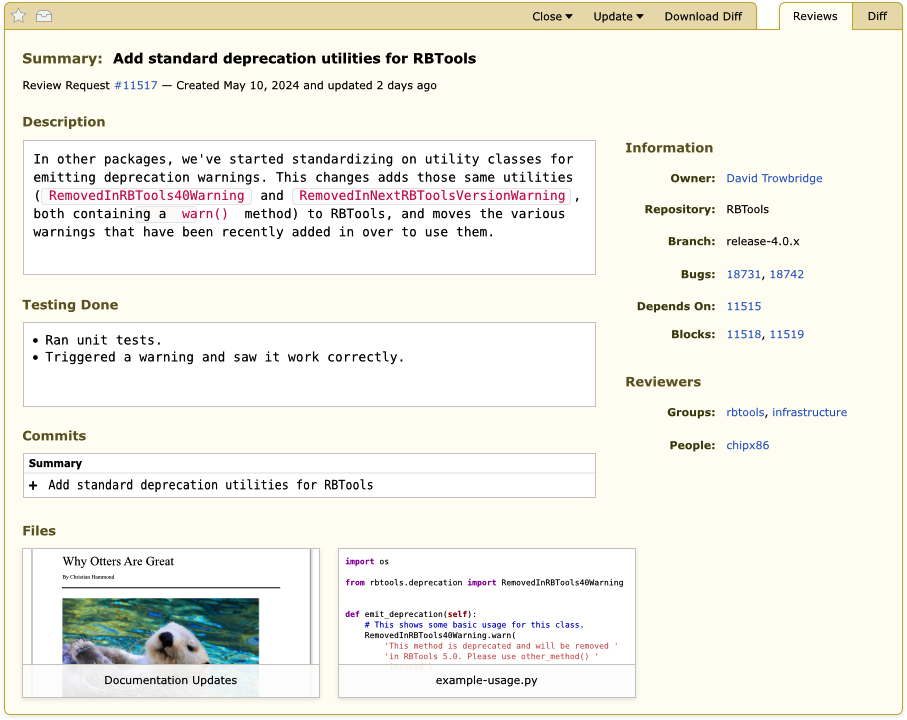 Screenshot of a review request
