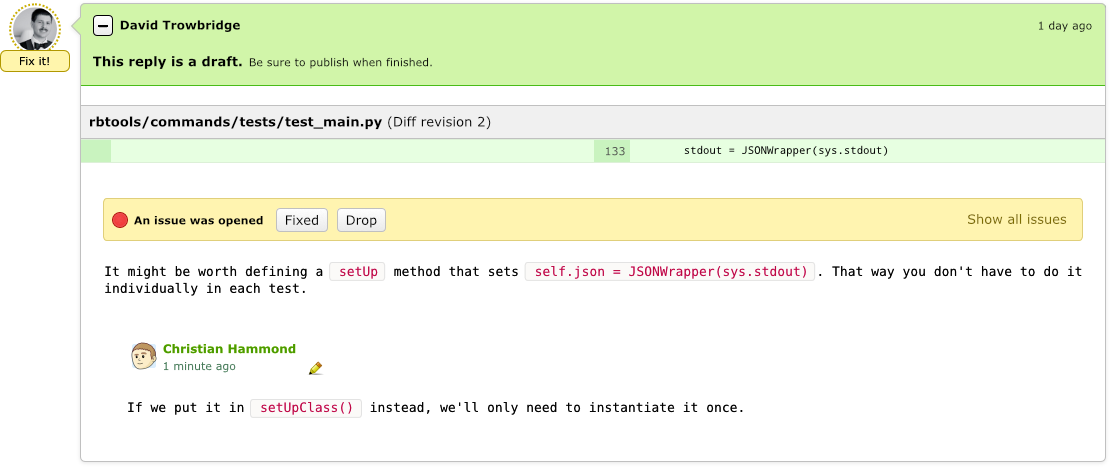 Screenshot of a discussion on a review