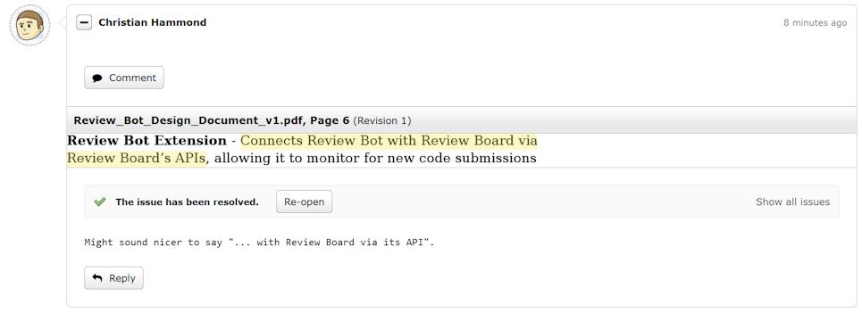 A review with a comment on text of a document