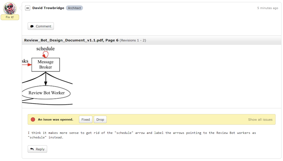A review with a comment on a diagram of a document
